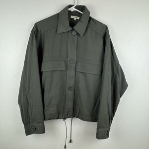 MAX STUDIO Womens Cropped Olive Army Green Jacket Coat Big Buttons -‎ SIZE M